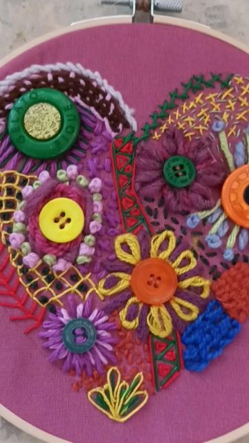 Colourful Embroidered Heart Hoop Art - Folksy