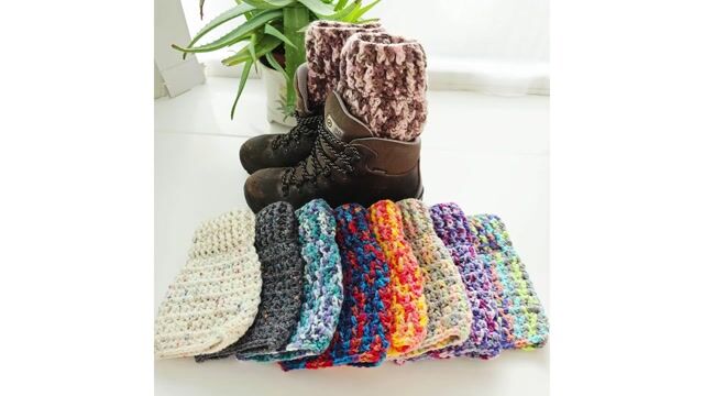 Pastel Rainbow Boot Cuffs, Cosy Crochet Aran Ankle Warmers - Video
