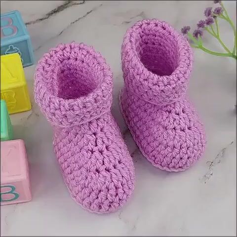 Lilac Crochet Baby Booties - Handmade Newborn Shoes 0-3 Months - Video