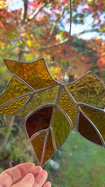 Stained Glass Maple Leaf Suncatcher - Handmade Hanging Window Decoration  - Video