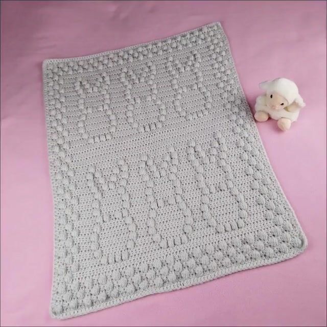 Grey Crochet Bunny Baby Blanket - Bobble Stitch Pram Blanket - Video