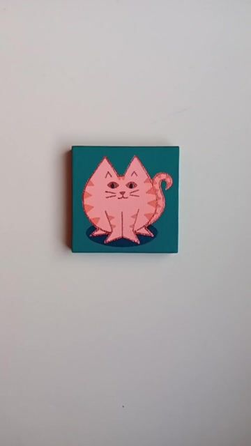 Ginger Cat Miniature Painting - original art on teal mini canvas, cat lover gift - Video